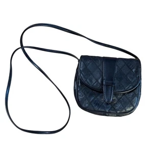 Vintage 90er Leder Patchwork Umhängetasche Geldbörse schwarz klein Reise City Retro Fun - Bild 1 von 17