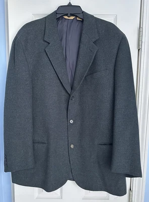 Donna Karan Blazer 西装夹克男式 44R 灰色羊毛丝绸 3 纽扣运动外套意大利 — 第 1/4 张图片