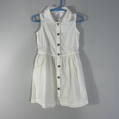 H&M Niñas Camisa Vestido Sin Mangas Botón Cuello Frontal Niños Pequeños Talla 2T Crema Foto 1 de 4