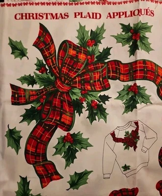 VIP Cranston Christmas Plaid Teddy Bear Appliques Fabric Panels  44" W x 36" L - Image 1 of 4