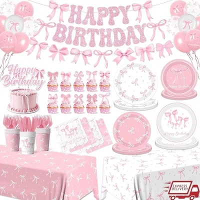 Decoraciones de fiesta de cumpleaños rosa 208 piezas platos servilletas globos adornos para pasteles nuevo Foto 1 de 4