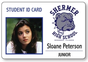 FERRIS BUELLERS DAY OFF SLOANE PETERSON NAME BADGE PINBACK HALLOWEEN COSTUME - Picture 1 of 2