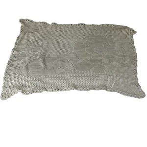 Vintage Large Lion Crotchet Table Cover Placemat Doily White Odd Weird #3109 - Picture 1 of 5