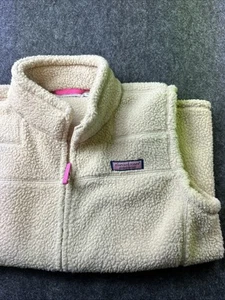 Vineyard Vines gilet da porto in pile sherpa con zip intera da bambina beige rosa taglia XL - Foto 1 di 12
