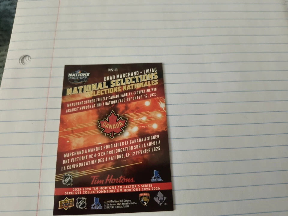 2025-26tim Hortons upper Deck national selections brad Marchand - Image 1 of 4