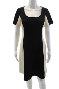Donna Karan New York Womens Back Zip Short Sleeve Dress Beige Black Size 8 - Picture 1 of 7