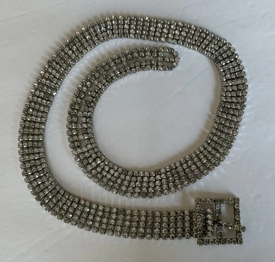 Juego de puntas de cinturón de estrás tono plata de colección 5 filas transparente brillante talla 26-32 Foto 1 de 4