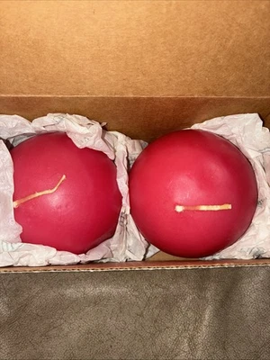 partylite ball candles 2 3” Cherry Orchard Red Pink Hand Made USA Q36288 New Box - Imagem 1 de 4