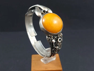 Vintage Butterscotch Bernstein Armreif, aus Silber gegossen - Bild 1 von 4