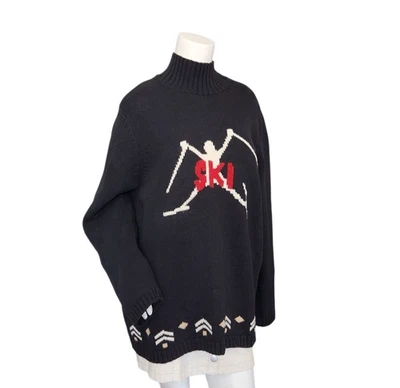 Vtg TOMMY HILFIGER Ski Black Cotton Wool Mock Neck Sweater Women's Sz 3X NWT - Image 1 of 4