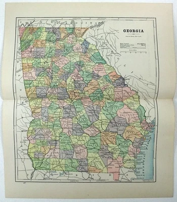 Georgia - Original 1891 Map by Hunt & Eaton. Antique - Image 1 of 4