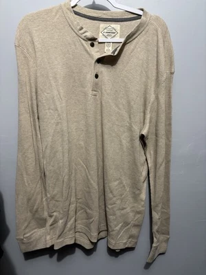 St John’s Bay Men’s Long Sleeve Tan Waffle Henley Size XL - Image 1 of 4