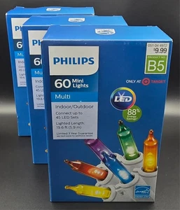 3 Boxes of Phillips B5 60 Mini Lights Multi Color LED Christmas Lights NEW - Picture 1 of 4