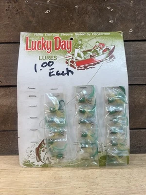 Vintage Lucky Day Kunstköder 17 Stück handgebunden Bachlauf getestet von Fischern grün - Bild 1 von 4