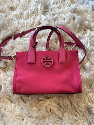 NUEVO CON ETIQUETAS TORY BURCH ELLA NYLON MINI BOLSO BANDOLERA BOLSO ROSA BRILLANTE Foto 1 de 4