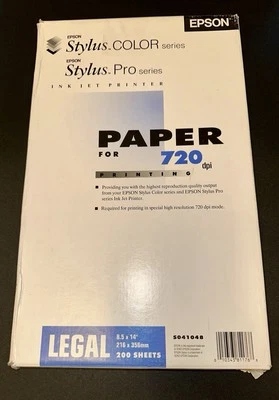 Epson Stylus Color, Pro S041067 Ink Jet Paper for 720 dpi Legal 8.5x14 100 Sheet - Image 1 of 4