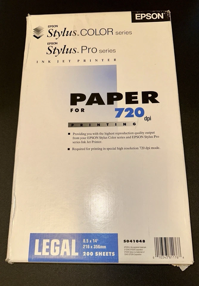 Epson Stylus Color, Pro S041067 Ink Jet Paper for 720 dpi Legal 8.5x14 100 Sheet - Image 1 of 4