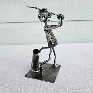 VTG Hinz & Kunst Metal Golfer Nuts Bolts Swing Bag Club Folk Art Sculpture 7" - Picture 1 of 8