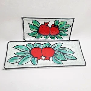 Andreas Meyer Israel Fused Glass Pomegranate Plates – Set of 2, Nahariya Israel - Picture 1 of 7