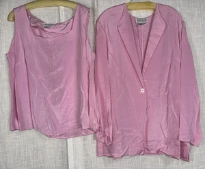 NEU Vintage Saks Fifth Avenue FOLIO Damen 1X rosa Jacke Shirt 2-teilig 100 % reine Seide - Bild 1 von 9