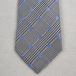 Cravatta collo Canali blu a pois a quadri 100% seta designer classica Italia - Foto 1 di 9