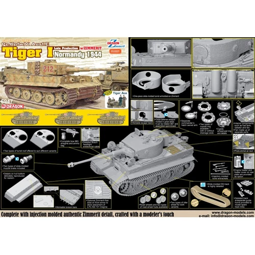 TIGER I LATE PRODUCTION W/ZIMMERIT (NORMANDY 1944) KIT 1:35 Dragon Kit Mezzi Mil - Immagine 1 di 1