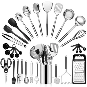 Juego de Utensilios de Cocina de Acero Inoxidable, 31 Piezas Herramientas de Cocina de Metal con Soporte... - Imagen 1 de 7