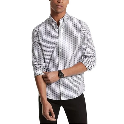 Michael Kors Men's White/Black Empire Print Casual Slim Fit Button Shirt Size M - Image 1 of 4