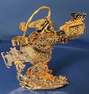 Danbury Mint Gold Plated Christmas Ornament 2005 Skating Santa - Bild 1 von 12