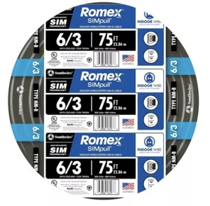 6/3 Wire ROMEX 75’ FT 6/3 W/Ground NM-B Cable Non-Metallic Feet - Free Ship -NEW - Picture 1 of 8