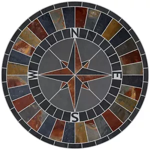Natural Slate Triple Border Rustic Charm Mosaic Tile Medallion Mariners Compass - Picture 1 of 1