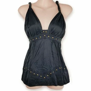 LITTLE JOE Gail Elliott 100% Silk Black Women’s Blouse Top Ladies Plunging Neck - Picture 1 of 12