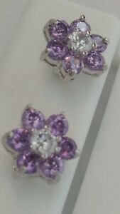 New 925 Solid Sterling SILVER CZ small VIOLET FLOWER stud Earrings 8MM