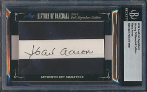 2012 LEAF CUT FIRMA NNO HANK AARON AUTOGRAFO BECKETT AUTENTICO HOF - Foto 1 di 2