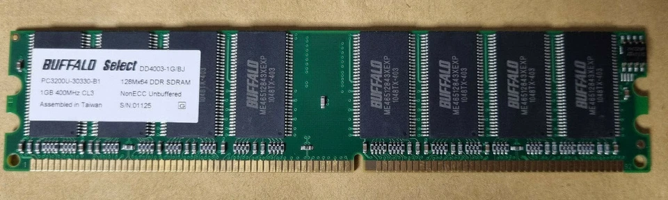 Buffalo DD4003-1G/BJ (1GB DDR PC3200U 400MHz DIMM 184-pin) Memory - Image 1 of 1