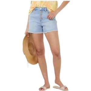 LC Lauren Conrad Womens High Rise Light Button Fly Raw Hem Jean Shorts Sz 8 NWT - Picture 1 of 9