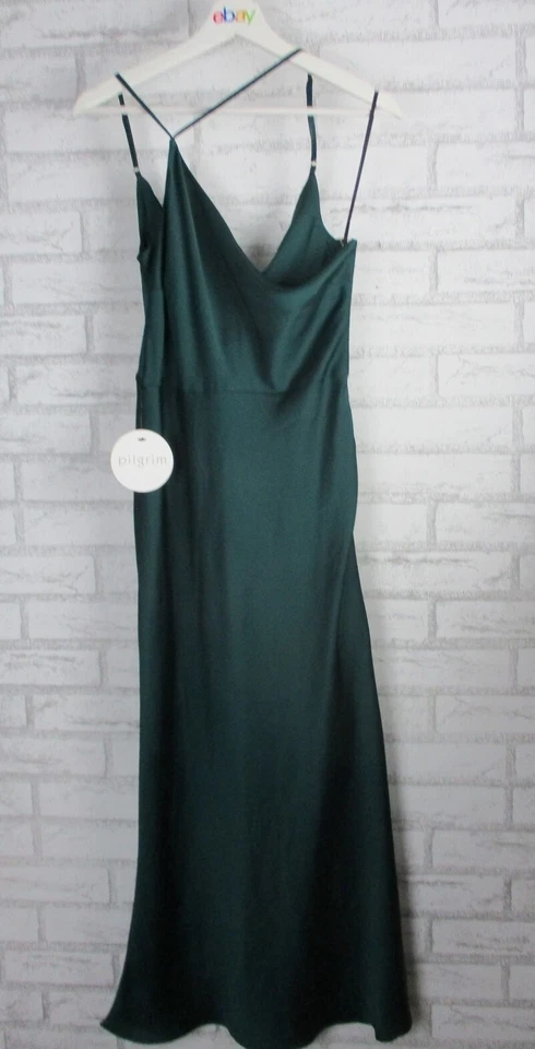 Pilgrim womens maxi dress Francine 10 new one shoulder dark green strappy - image 1 of 4