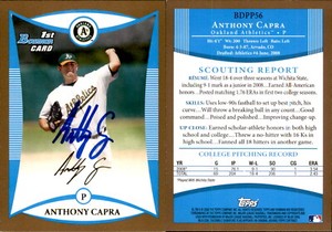 Anthony Capra Signed 2008 Bowman #BDPP56 Card Oakland Athletics Auto