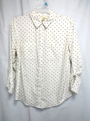 Faded Glory Top Sz L 12 14 White Black Polka Dots Button Front Pockets Career - Image 1 of 4