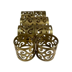 Vintage Brass Napkin Rings Ornate Filigree Scroll Gold Tone Set of 8 (B) - Picture 1 of 8