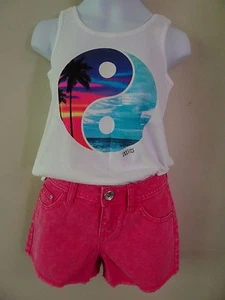 NWT JUSTICE SIZE 6 LOT SET TROPICAL TANK TOP TEE PINK JEAN SHORTS NEW - Picture 1 of 6