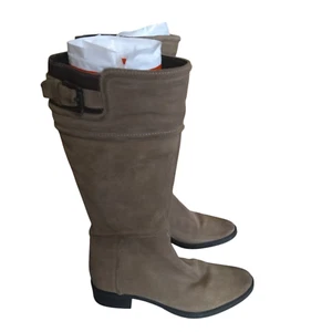 GEOX WOMEN'S SIZE 6 ZIP UP 15 INCH TALL TAN ZIP UP BUCKLE ACCENT BOOTS SUEDE - Picture 1 of 6