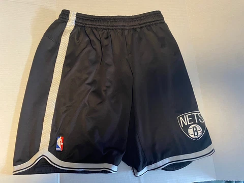 Brooklyn Nets NBA Adidas Basketball Shorts Black Embrodiered Men's Size L +2 Cover