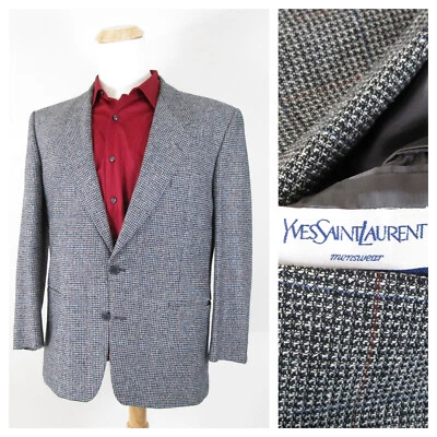 Abrigo deportivo vintage de tweed a cuadros gris lana Yves Saint Laurent para hombre talla 42SH Foto 1 de 4