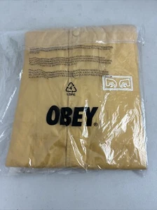 Obey Mens Coaches Jacket Med Yellow Snap Button Lined Double Sided Eyes Logo - Picture 1 of 5