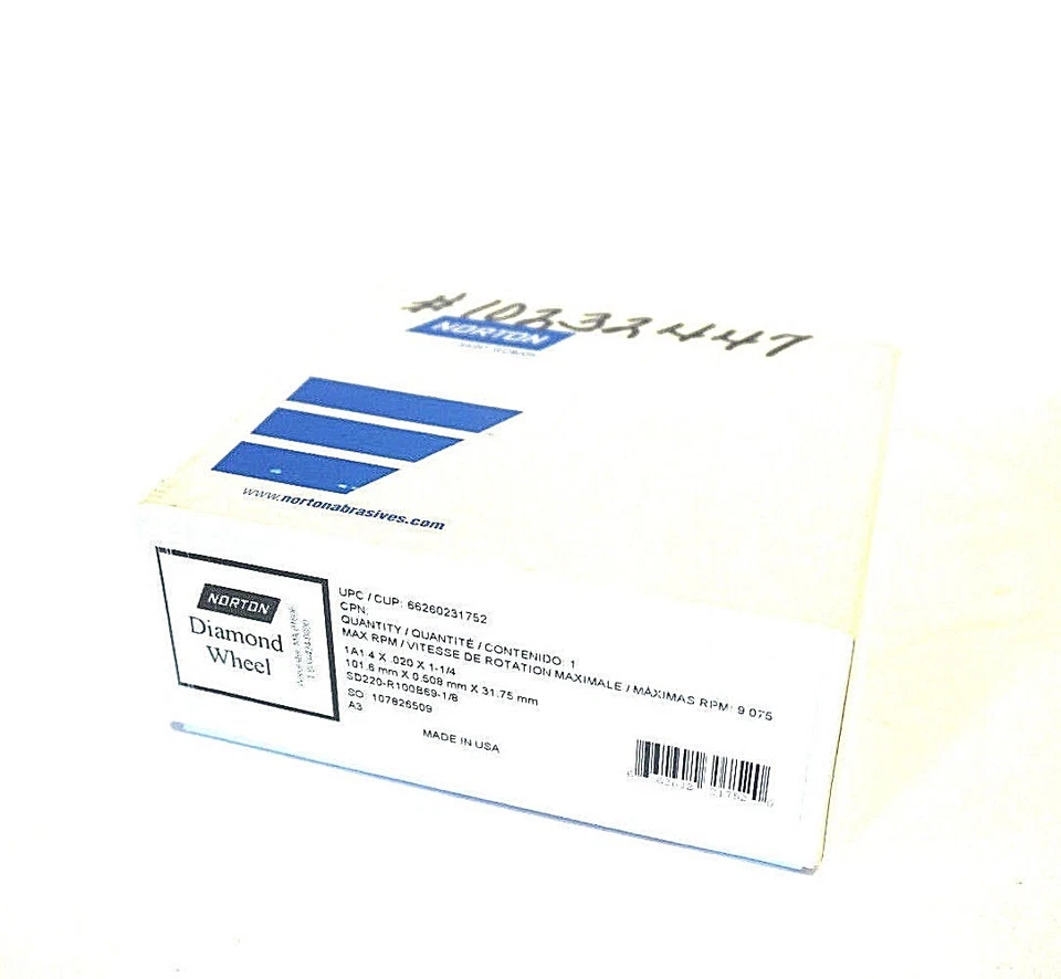 NEW NORTON SD220-R100B69-1/8 GRINDING WHEEL A1A 4X.020X1-1/4 SD220R100B6918 - Image 1 of 1