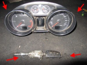 AUDI TT 2.0 TDI SPEEDO CLOCKS INSTRUMENT CLUSTER REMOTE KEY 78k miles GENUINE 8J - Picture 1 of 14