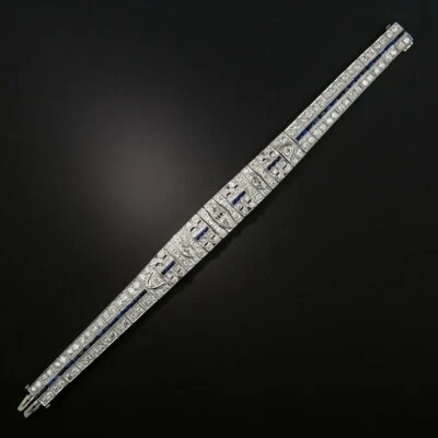 Deslumbrantes pulseiras cintilantes Art Deco corte europeu CZ e safira suavemente afiladas - Imagem 1 de 4