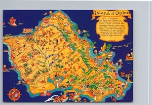 Isola di Oahu mappa HI cartolina E2 - Foto 1 di 2