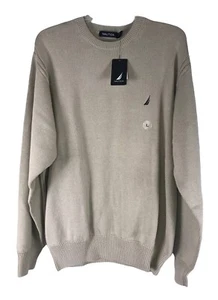 Nautica Sweater Sage Beige Crew Neck Mens Size Large L Ribbed Trim NWT - Picture 1 of 9